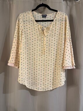 Van Heusen Peach  Tie-Neck Printed Blouse with Teal Motif